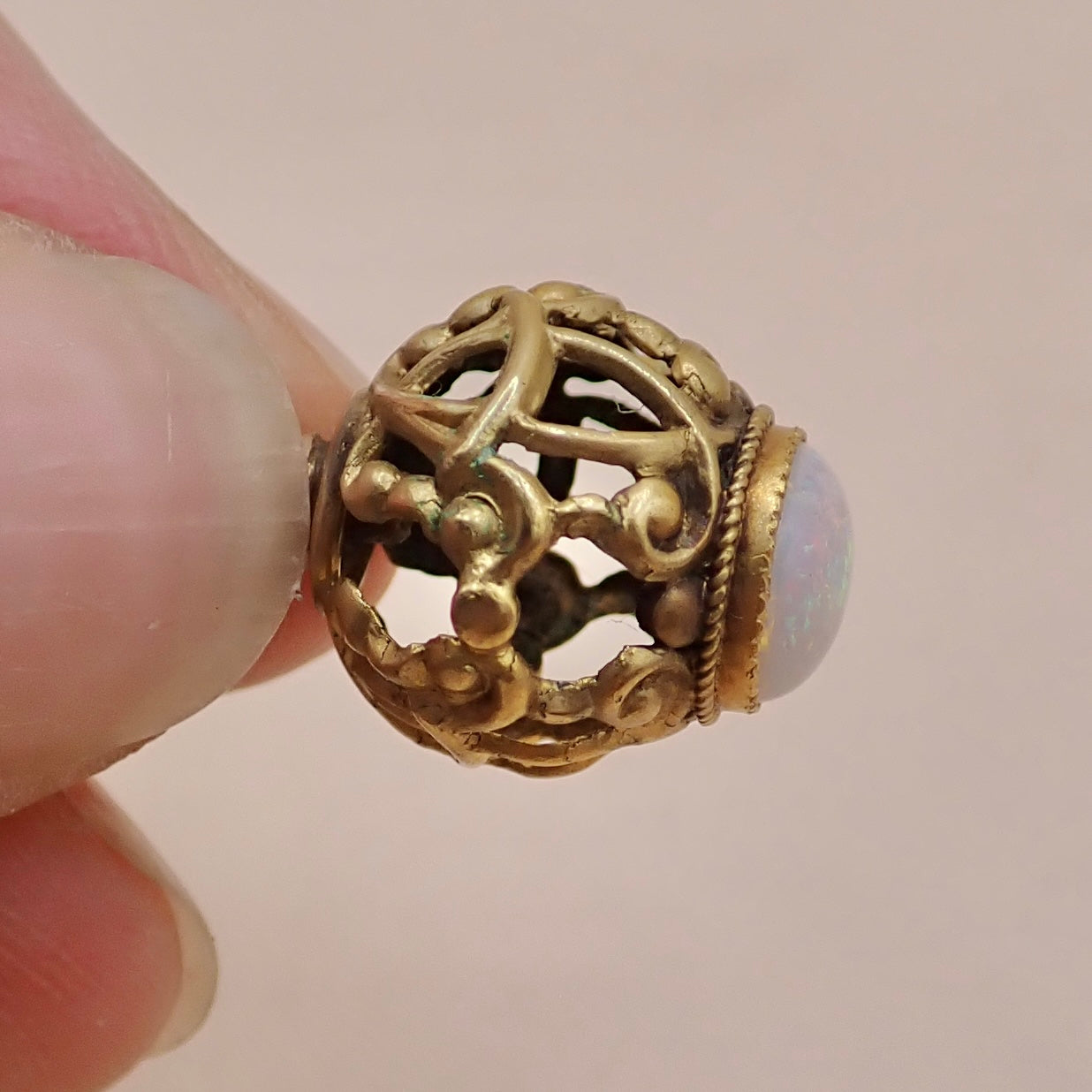 Antique Victorian Rare Antique Victorian Open-Work Opal "Cage" Micro-Charm