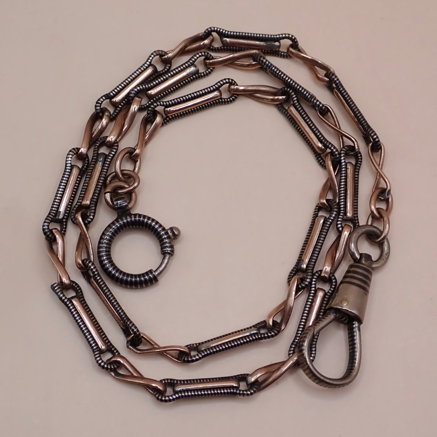 Rare Victorian .800 Silver & 9K Rose Gold Vermeil Niello 15.25” Multi-Way Chain MBP3