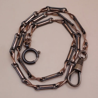 Rare Victorian .800 Silver & 9K Rose Gold Vermeil Niello 15.25” Multi-Way Chain MBP3