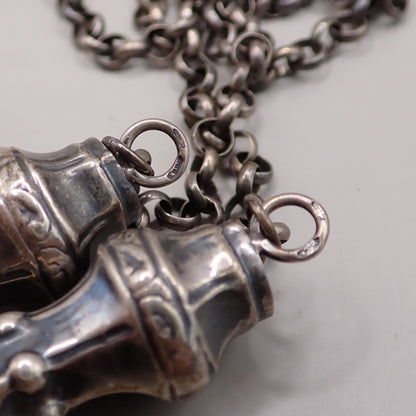 Antique Dutch 835 Silver Jasseron Chain with Ornate Needle Cap Pendants