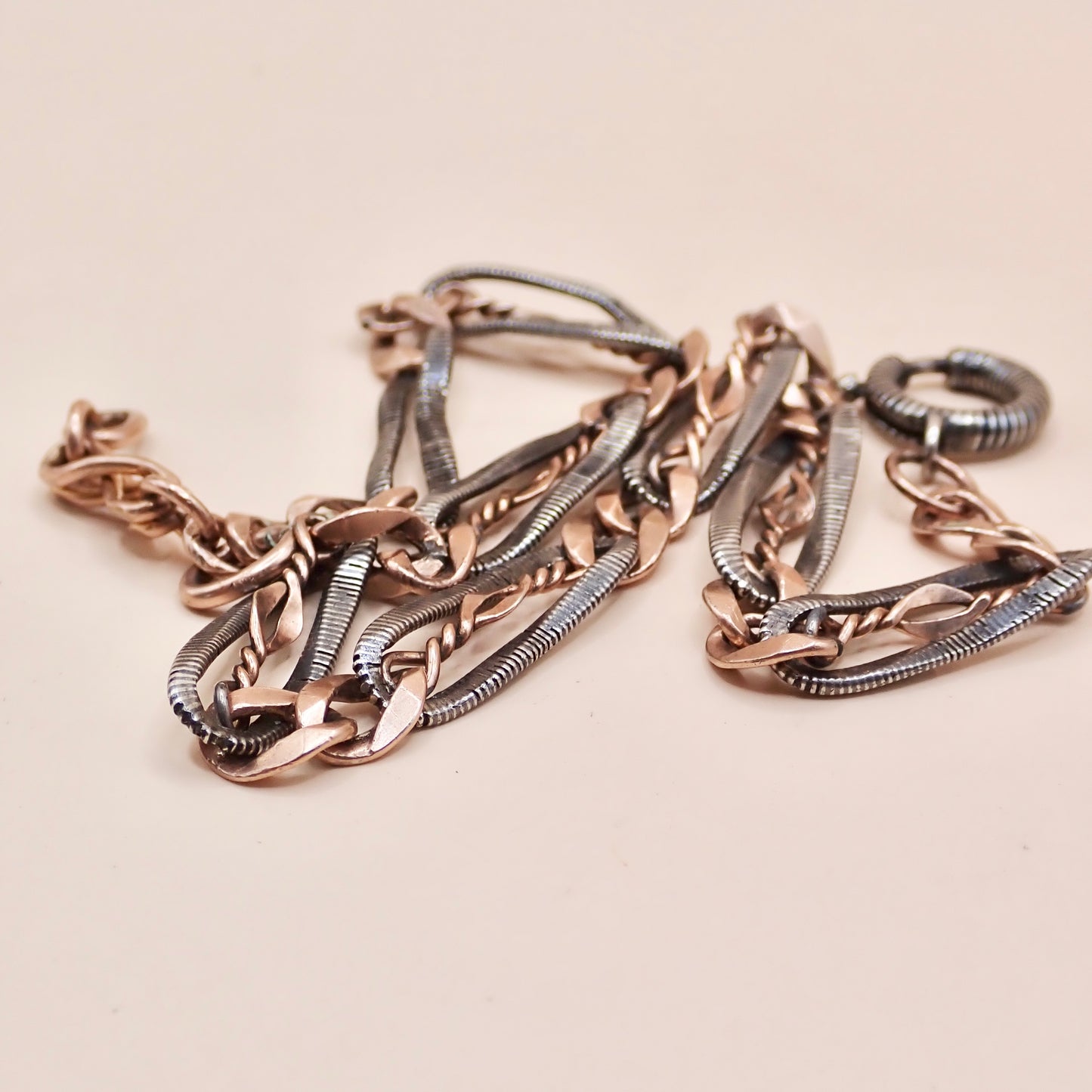 Antique Victorian Niello & 9k Rose Gold "Twisted Wire" Trombone Chain MB85