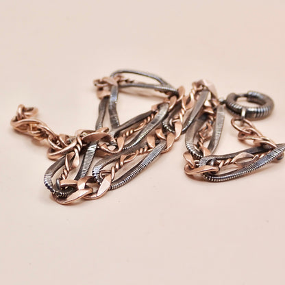 Antique Victorian Niello & 9k Rose Gold "Twisted Wire" Trombone Chain MB85