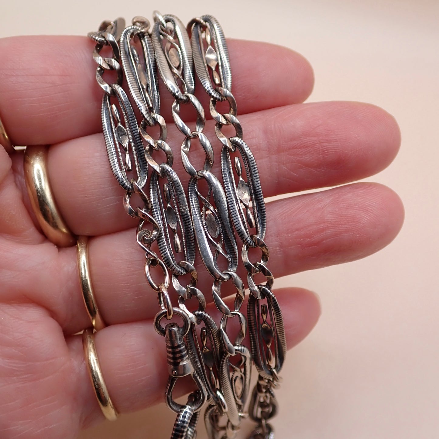 Antique Victorian Niello & Rose Gold 20.5” Long-Length Chain Necklace MB86