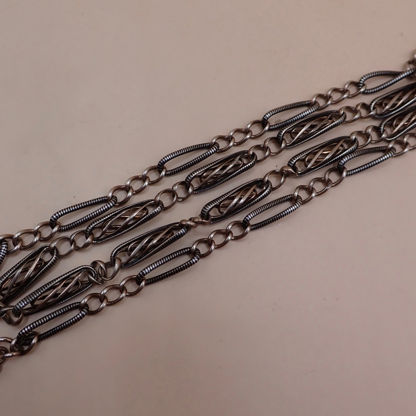 Converted Antique "Grand Sautoir" Victorian Niello & Rose Gold Vermeil Chain Necklace MB87