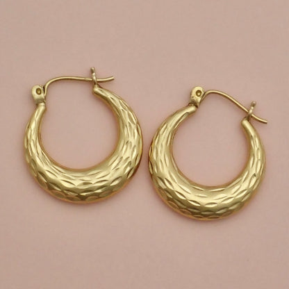 PreLoved Solid 14K Yellow Gold Diamond-Cut "Honeycomb" Puff Hoop Earrings