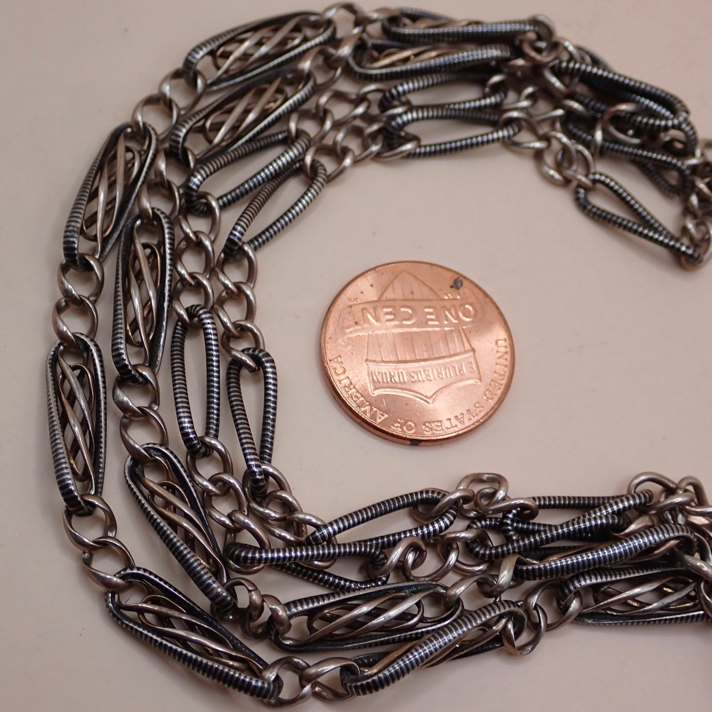 Converted Antique "Grand Sautoir" Victorian Niello & Rose Gold Vermeil Chain Necklace MB87