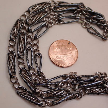 Converted Antique "Grand Sautoir" Victorian Niello & Rose Gold Vermeil Chain Necklace MB87