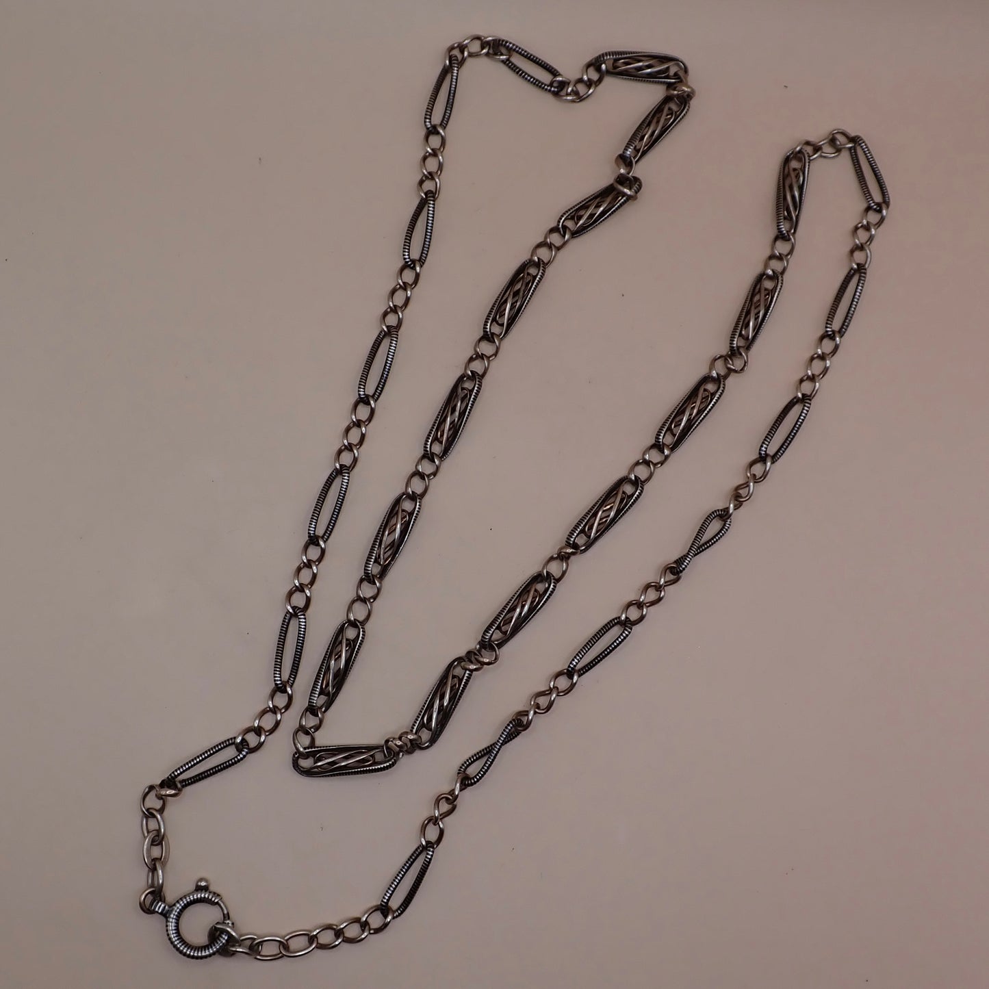 Converted Antique "Grand Sautoir" Victorian Niello & Rose Gold Vermeil Chain Necklace MB87