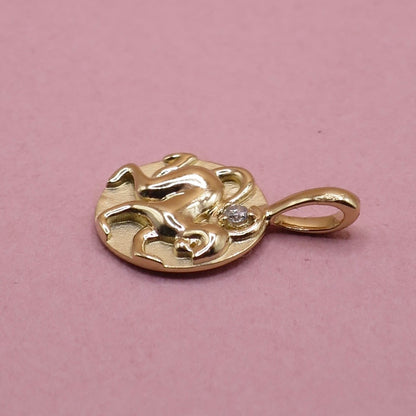 14K Yellow Gold .015 CT Natural Diamond Chinese Zodiac Year of the Monkey Pendant