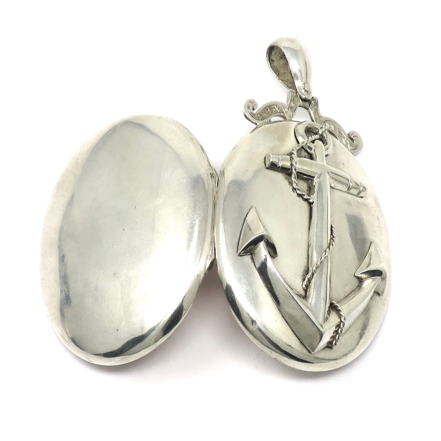 Antique Victorian Sterling Silver Anchor Oval Locket Pendant