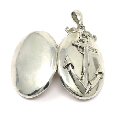 Antique Victorian Sterling Silver Anchor Oval Locket Pendant