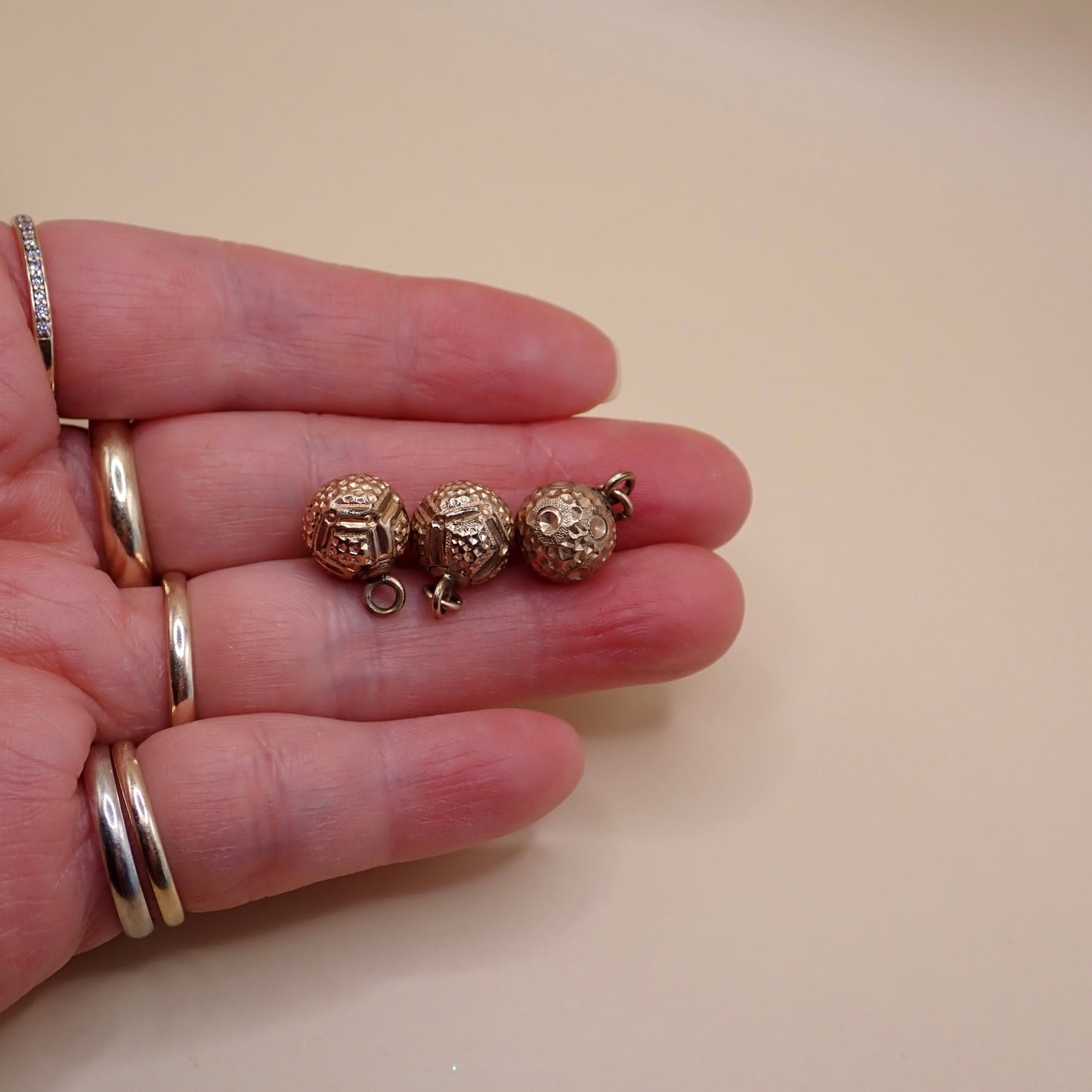 Curated Trio of Antique Victorian Bright-Cut Gold "Orb" Charms