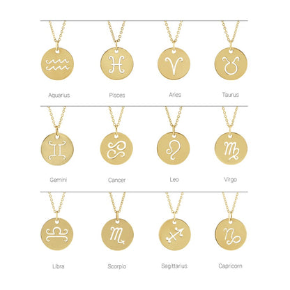 14K Yellow Gold 16.5 mm Aquarius Zodiac Disc Charm Pendant