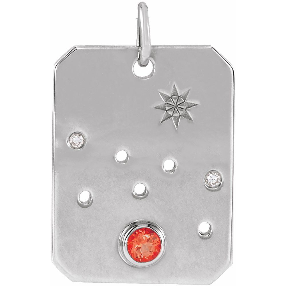 Solid 925 Sterling Silver Taurus Charm Necklace: Mexican Fire Opal & Diamond Pendant