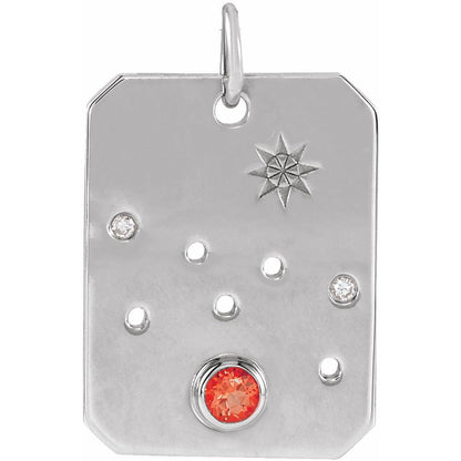 Solid 925 Sterling Silver Taurus Charm Necklace: Mexican Fire Opal & Diamond Pendant
