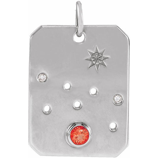 Solid 925 Sterling Silver Taurus Charm Necklace: Mexican Fire Opal & Diamond Pendant