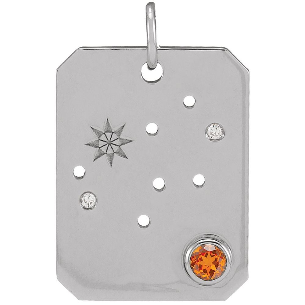 Solid 925 Sterling Silver Natural Spessartite Garnet & .01 Natural Diamond Virgo Constellation Pendant Necklace