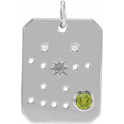 Solid 925 Sterling Silver Natural Peridot & .01 Natural Diamond Gemini Constellation Pendant