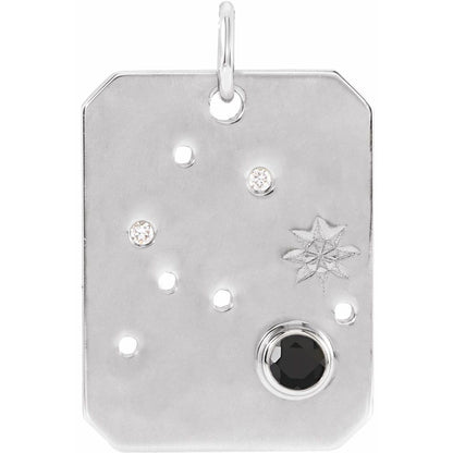 Solid 925 Sterling Silver Natural Black Spinel & .01 Natural Diamond Aquarius Constellation Pendant