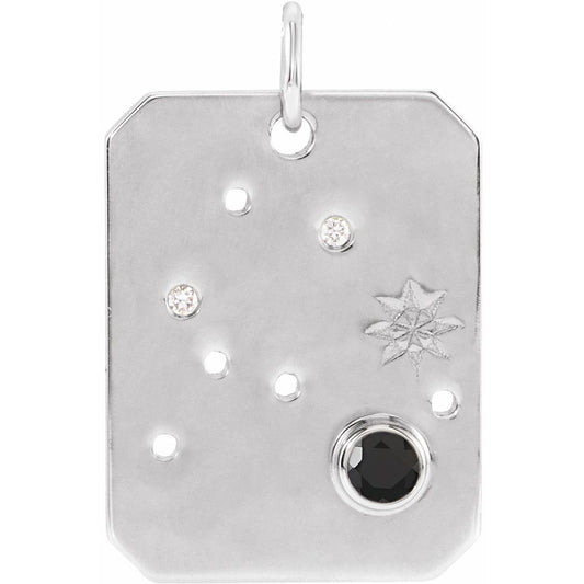 Solid 925 Sterling Silver Natural Black Spinel & .01 Natural Diamond Aquarius Constellation Pendant