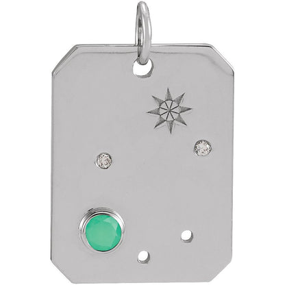 Solid 925 Sterling Silver Natural Green Chrysoprase & .01 Natural Diamond Libra Constellation Pendant