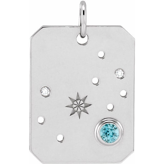 Solid 925 Sterling Silver Natural Blue Zircon & .01 Natural Diamond Scorpio Constellation Pendant