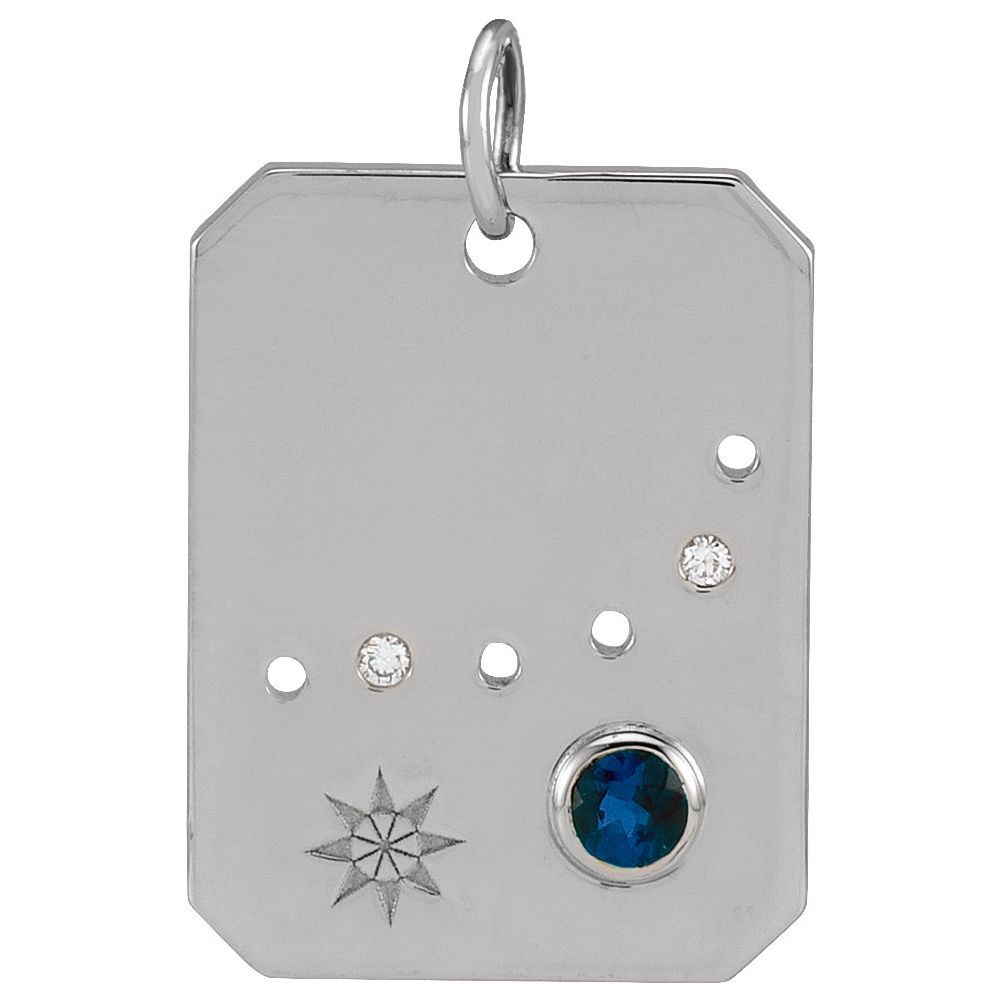 Solid 925 Sterling Silver Natural Blue Sapphire & .01 Natural Diamond Capricorn Constellation Pendant