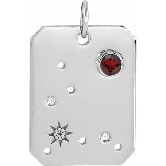 Solid 925 Sterling Silver Natural Mozambique Garnet & .01 Natural Diamond Pisces Constellation Pendant