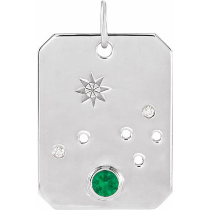 Solid 925 Sterling Silver Natural Emerald & .01 Natural Diamond Aries Constellation Pendant