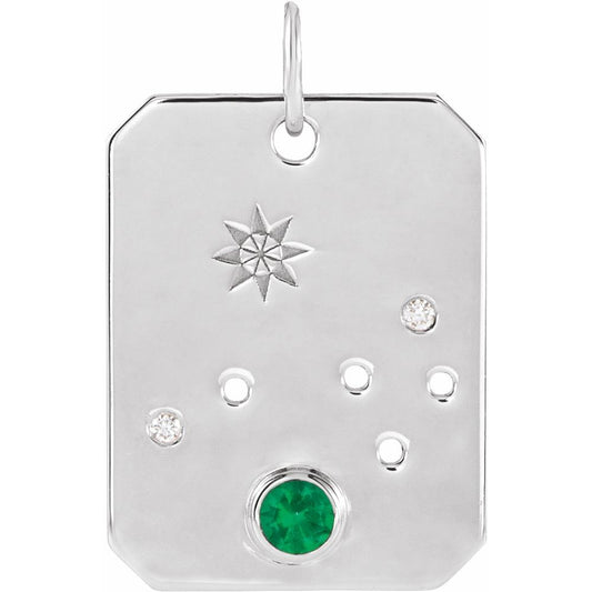 Solid 925 Sterling Silver Natural Emerald & .01 Natural Diamond Aries Constellation Pendant