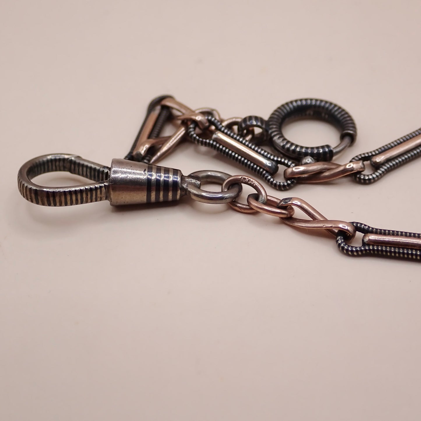 Rare Victorian .800 Silver & 9K Rose Gold Vermeil Niello 15.25” Multi-Way Chain MBP3