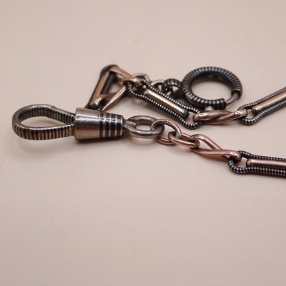 Rare Victorian .800 Silver & 9K Rose Gold Vermeil Niello 15.25” Multi-Way Chain MBP3