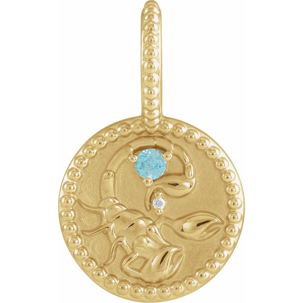 14K Yellow Gold Natural Blue Zircon & .0025 CTW Natural Diamond Scorpio Charm Pendant