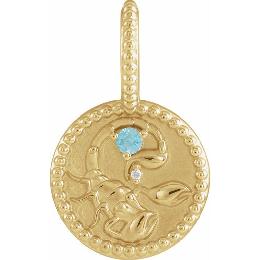 14K Yellow Gold Natural Blue Zircon & .0025 CTW Natural Diamond Scorpio Charm Pendant
