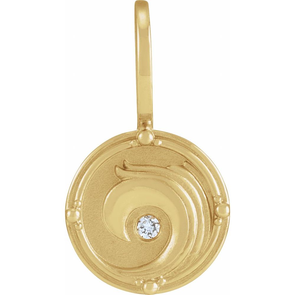 14K Yellow Gold .015 CT Natural Diamond Water Element Charm Pendant
