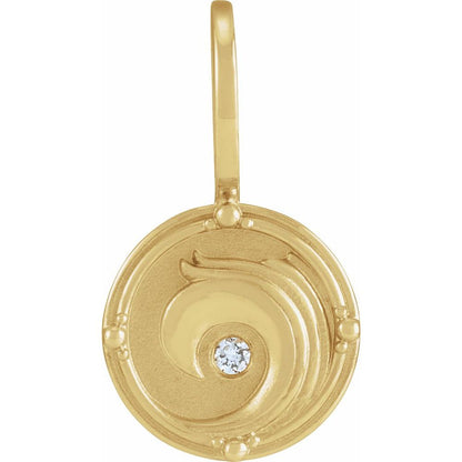 14K Yellow Gold .015 CT Natural Diamond Water Element Charm Pendant