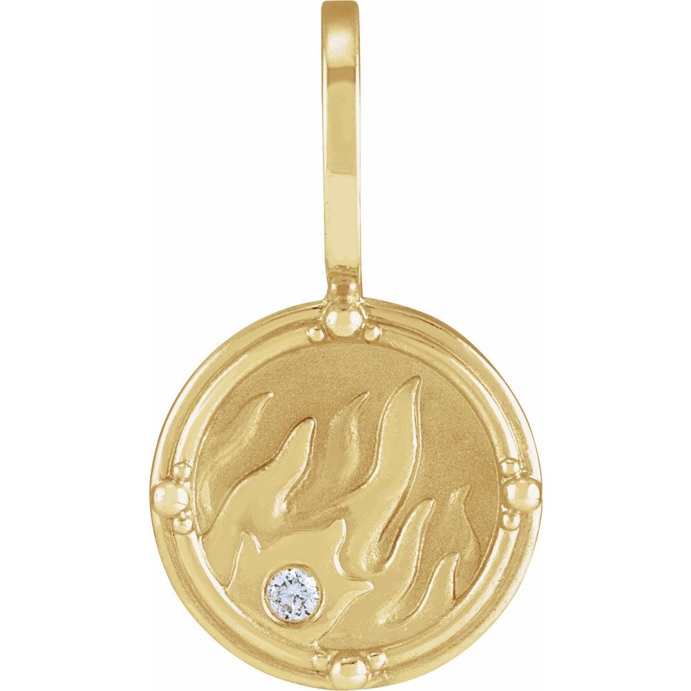 14K Yellow Gold .015 CT Natural Diamond Fire Element Charm Pendant