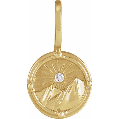 14K Yellow Gold .015 CT Natural Diamond Earth Element Charm Pendant