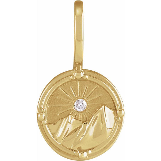 14K Yellow Gold .015 CT Natural Diamond Earth Element Charm Pendant