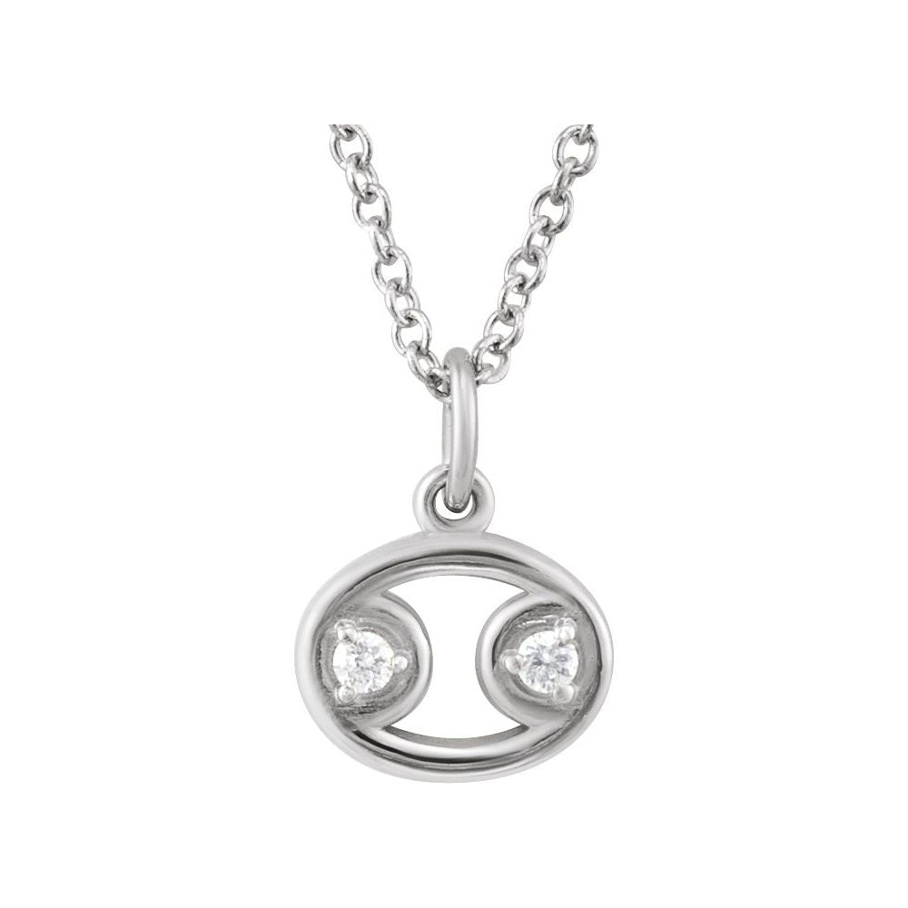Solid 925 Sterling Silver .015 CT Natural Diamond Cancer Zodiac Charm 16-18" Necklace