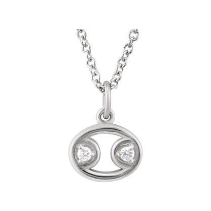 Solid 925 Sterling Silver .015 CT Natural Diamond Cancer Zodiac Charm 16-18" Necklace