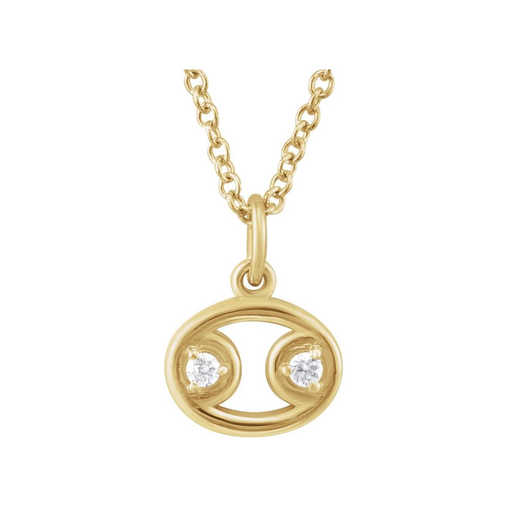 14K Yellow Gold .015 CT Natural Diamond Cancer Zodiac Charm 16-18" Necklace