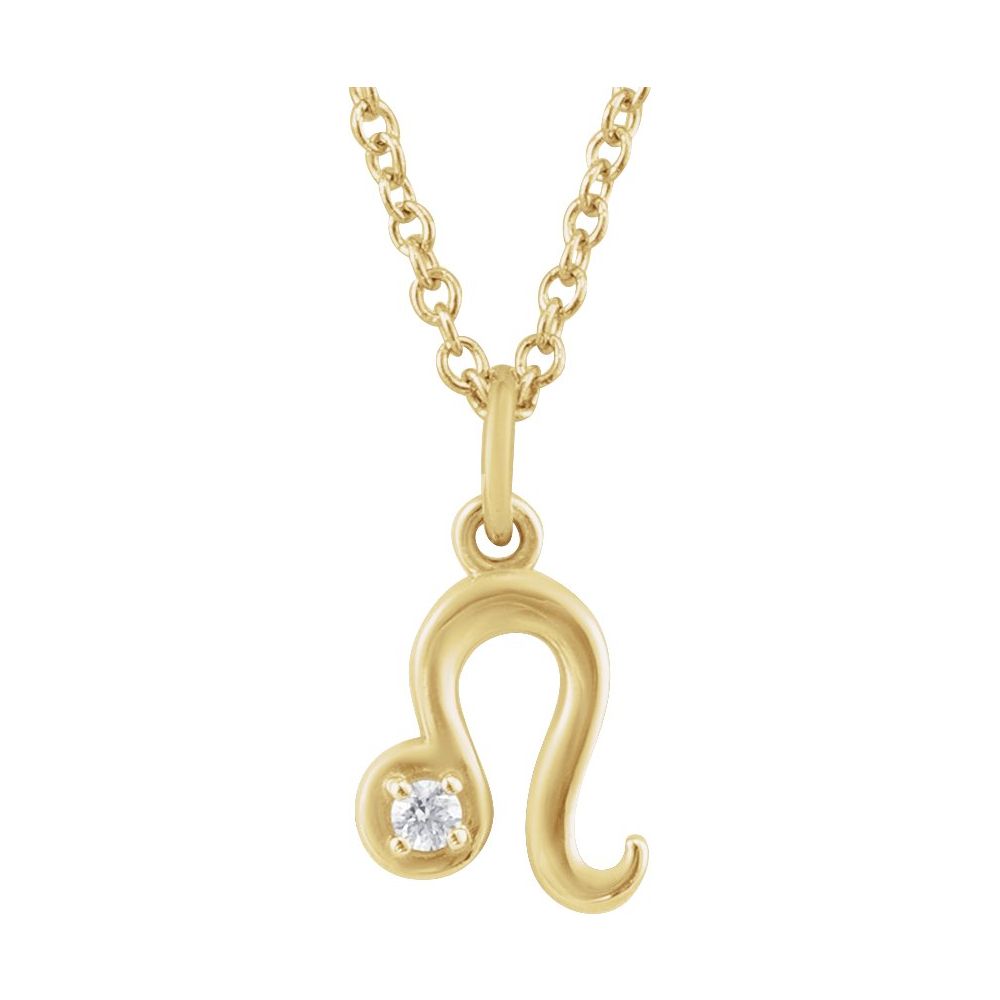 14K Yellow Gold .015 CT Natural Diamond Leo Lion Zodiac Charm 16-18" Necklace