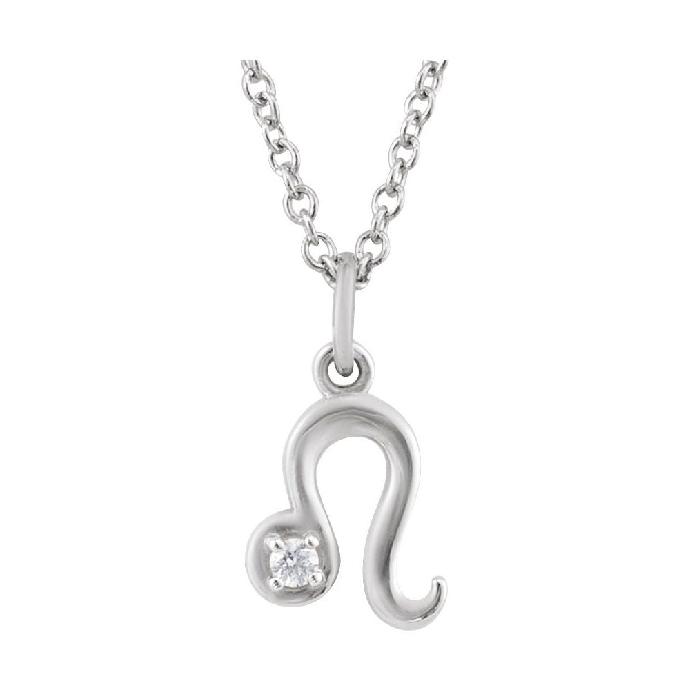 Solid 925 Sterling Silver .015 CT Natural Diamond Leo Lion Zodiac Charm 16-18" Necklace