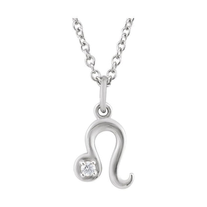 Solid 925 Sterling Silver .015 CT Natural Diamond Leo Lion Zodiac Charm 16-18" Necklace