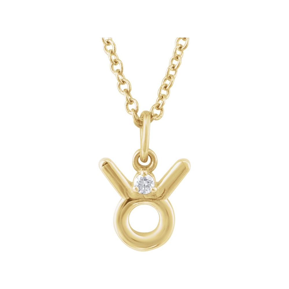 14K Yellow Gold .015 CT Natural Diamond Taurus Zodiac Charm 16-18" Necklace