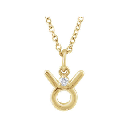 14K Yellow Gold .015 CT Natural Diamond Taurus Zodiac Charm 16-18" Necklace