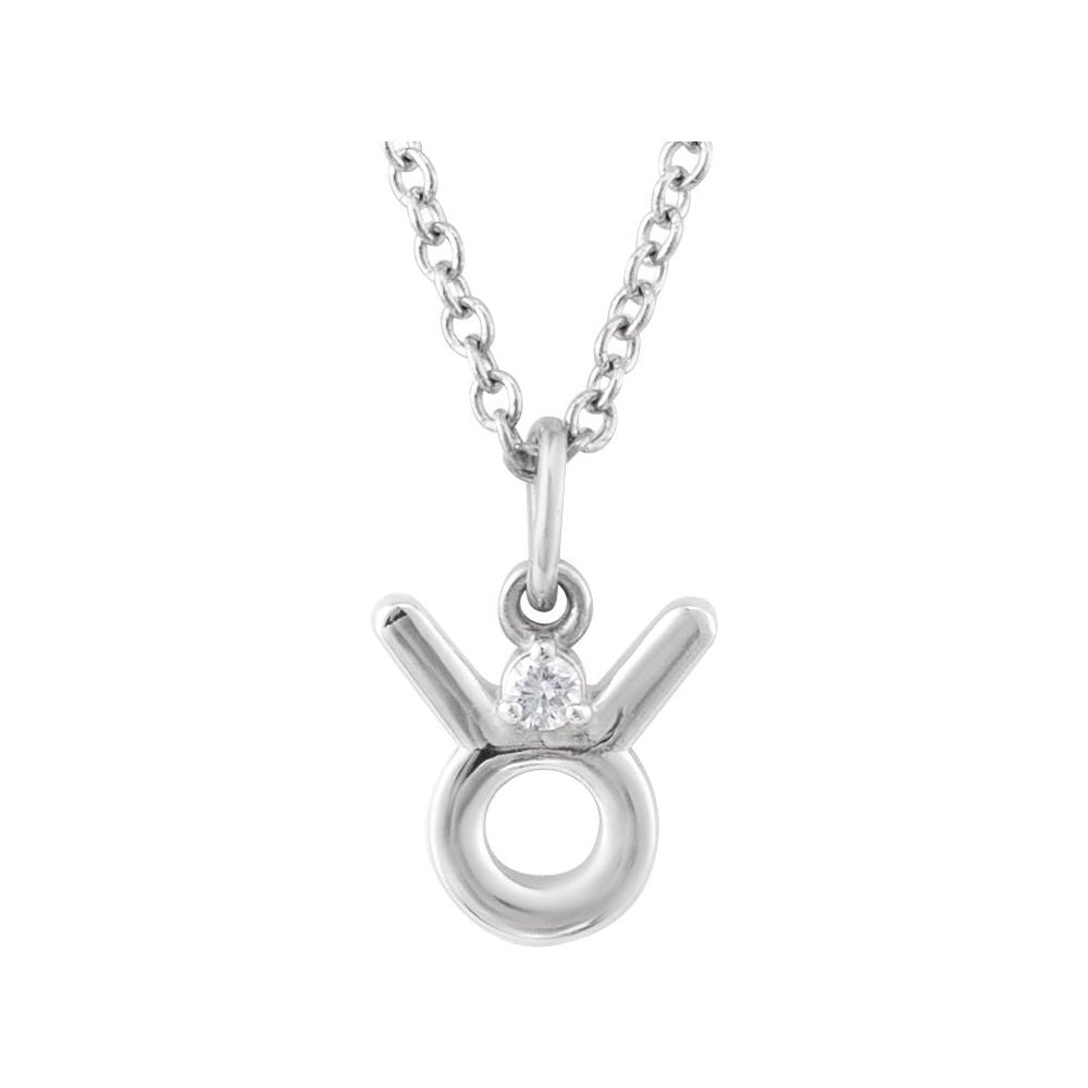 Solid 925 Sterling Silver .015 CT Natural Diamond Taurus Zodiac Charm 16-18" Necklace