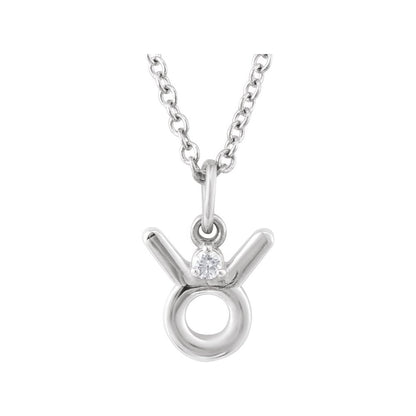Solid 925 Sterling Silver .015 CT Natural Diamond Taurus Zodiac Charm 16-18" Necklace