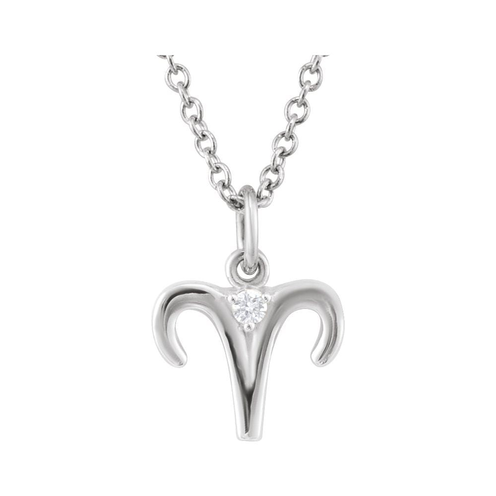 Solid 925 Sterling Silver .015 CT Natural Diamond Aries Zodiac Charm 16-18" Necklace